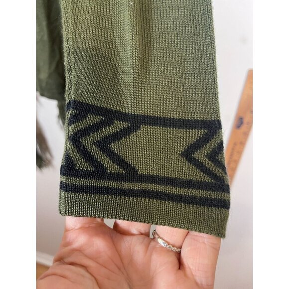 Kristin Nicole Sweater Women M Green Cardigan Fringe Boho Chevron Western Aztec - Picture 3 of 11